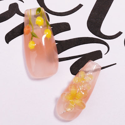 Faux Flowers Pop On Handmade Nails Yellow Coffin