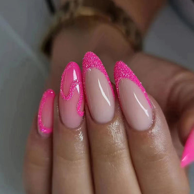 Elegant Pink Glitter French Tips