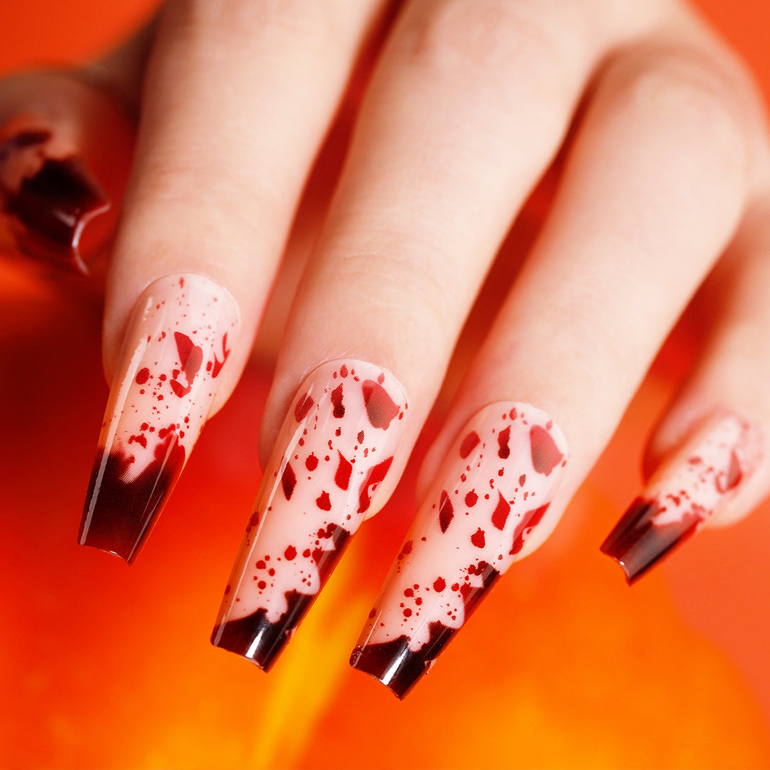 Majesty Halloween Fake Nails Red Long Coffin