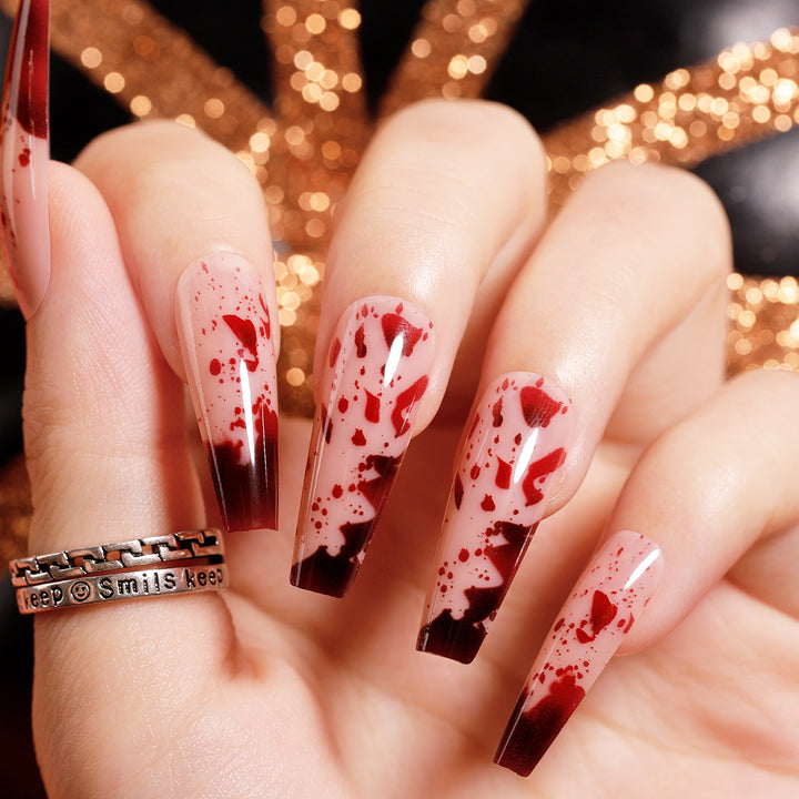 Majesty Halloween Fake Nails Red Long Coffin
