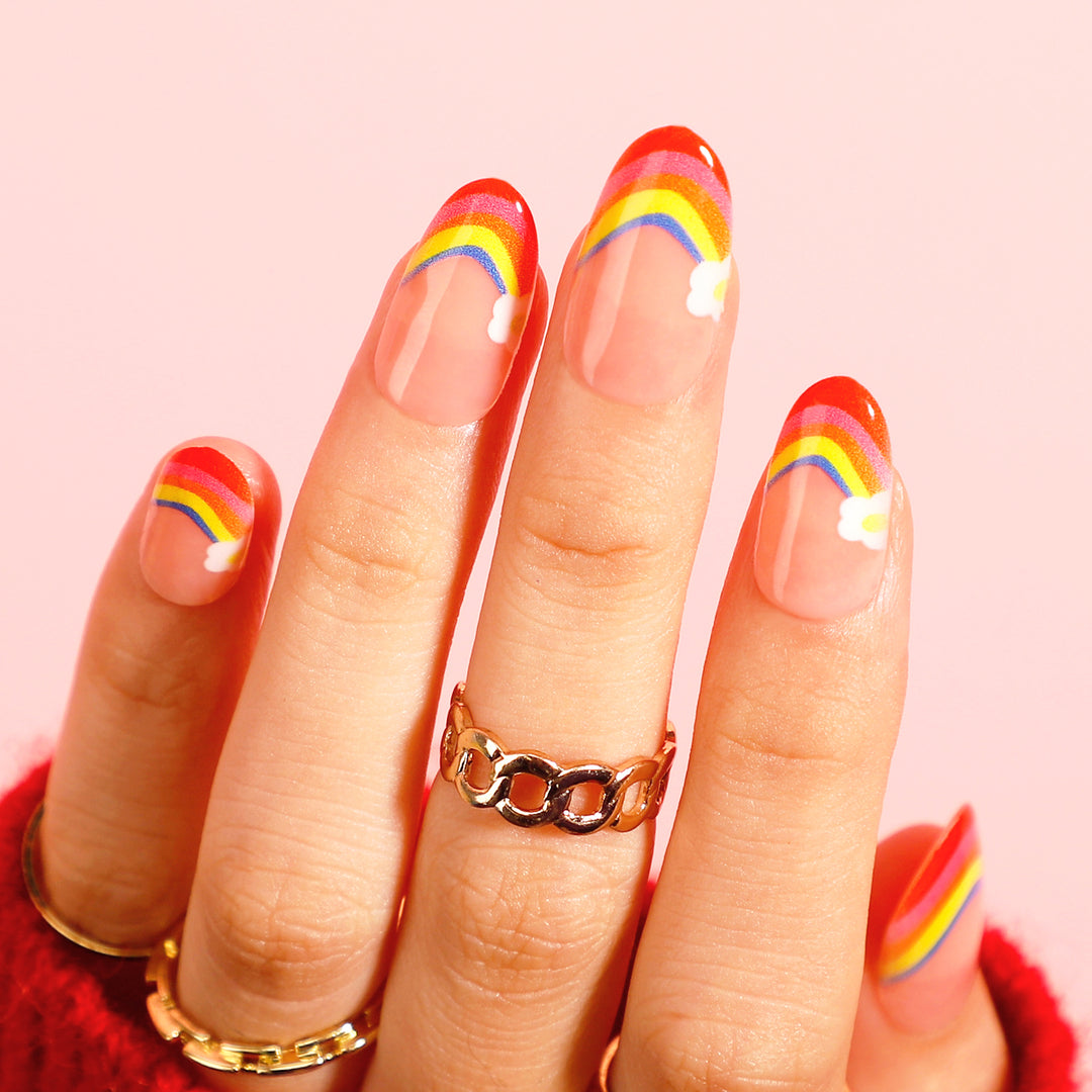 Bettycora Rainbow Press On Nails Medium Multicolor Oval Shape