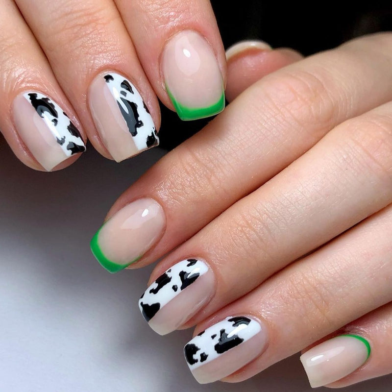 Cow Print French Tips Nails Green