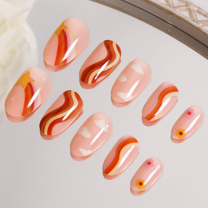Bettycora Line Fly Dreamy Press On Nails, Short Oval Cutie Nails