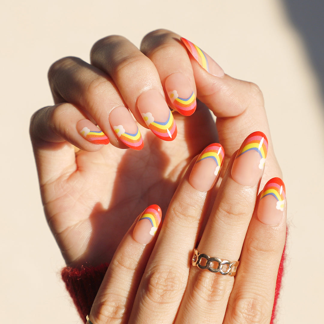 Bettycora Rainbow Press On Nails Medium Multicolor Oval Shape