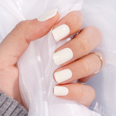 White Solid Soft Gel Press On Nail Short Squoval