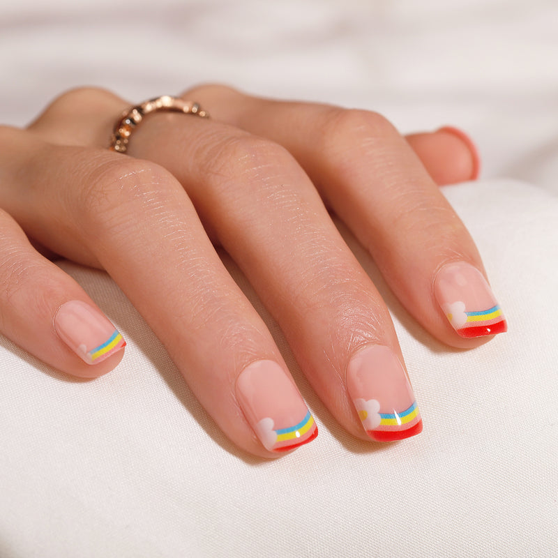 Rainbow French Nails Spring Nude Short Squoval Press-Ons