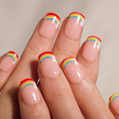 Rainbow French Nails Spring Nude Short Squoval Press-Ons