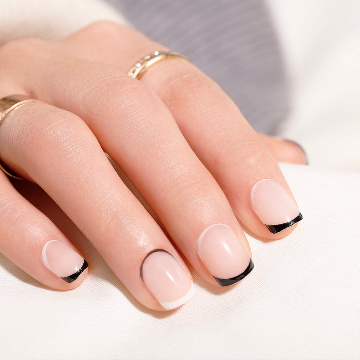 Black White French Tips Nails Classic Style Short Squoval