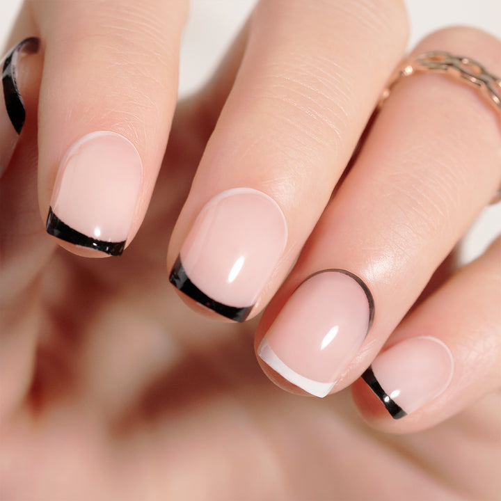 Black White French Tips Nails Classic Style Short Squoval