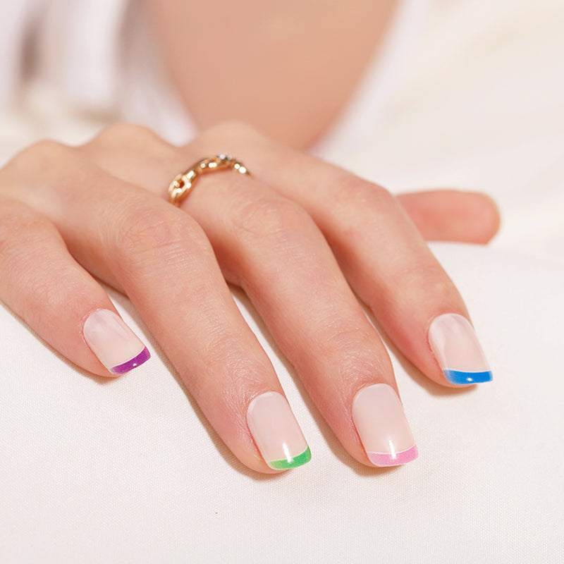 Multicolor Edge French Tips Nails Short Squoval