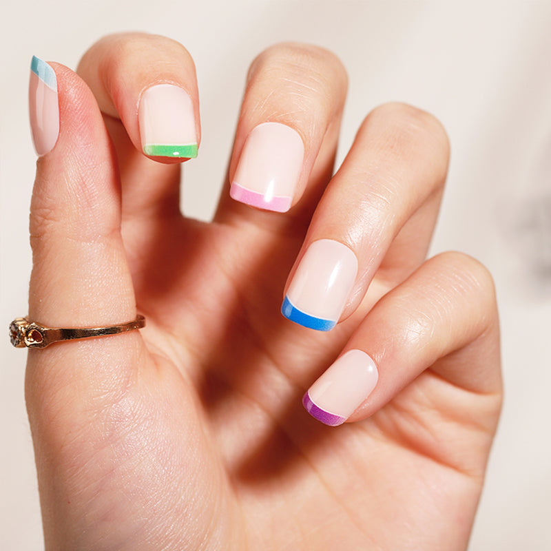 Multicolor Edge French Tips Nails Short Squoval