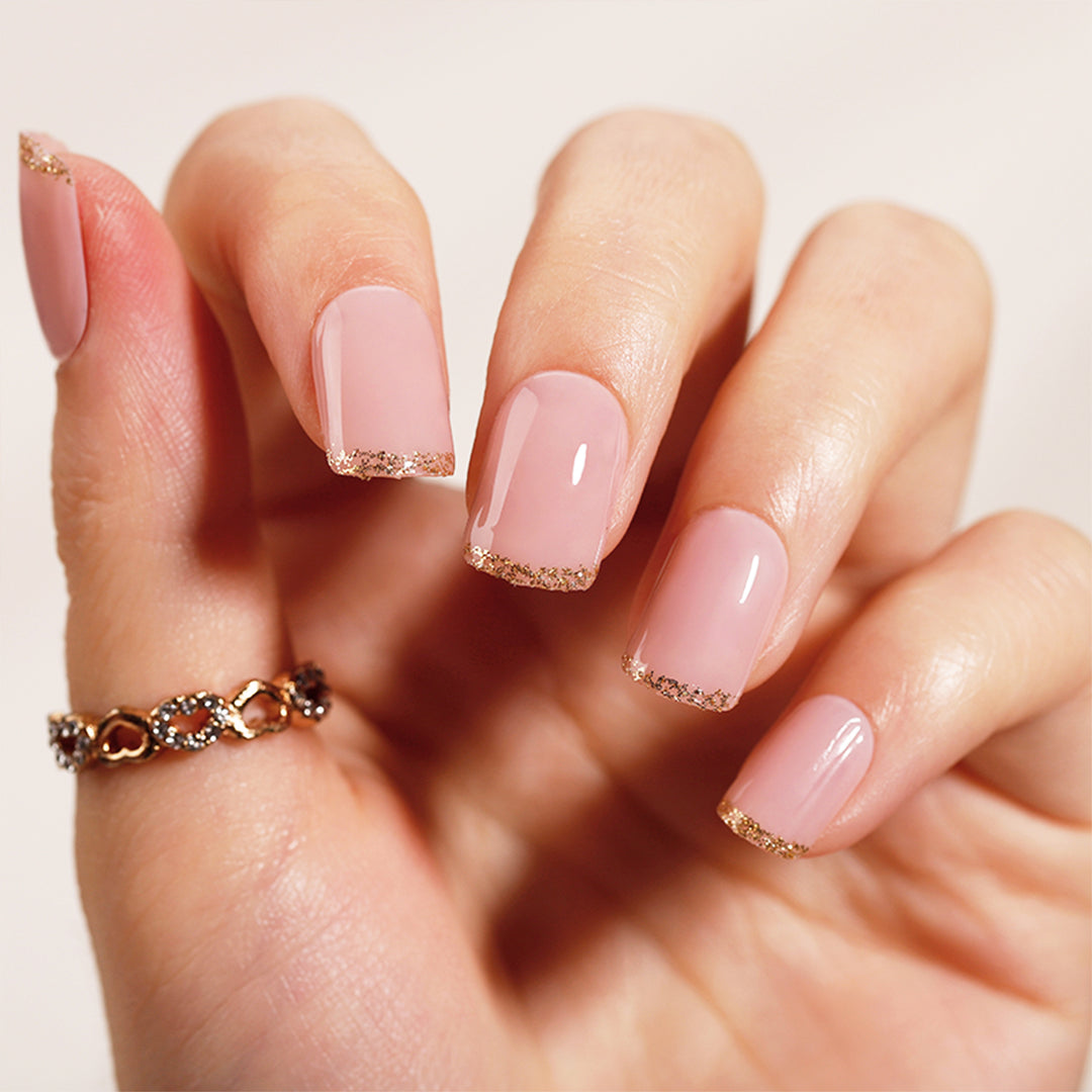 Solid Nude French Tips Nails Short Squoval
