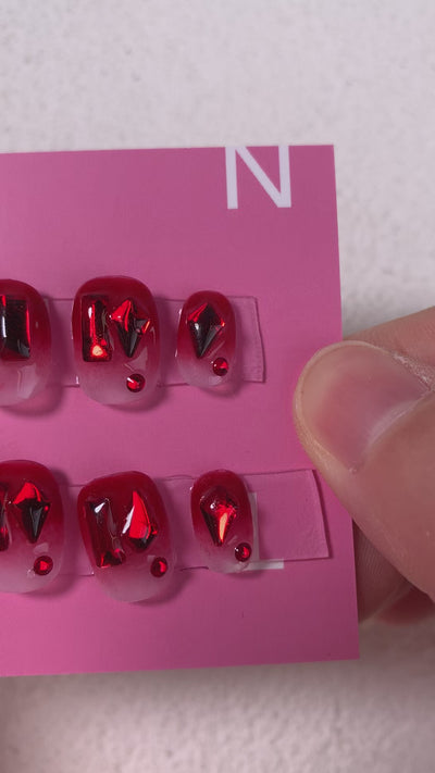 Glue On Nails Red Short Squoval