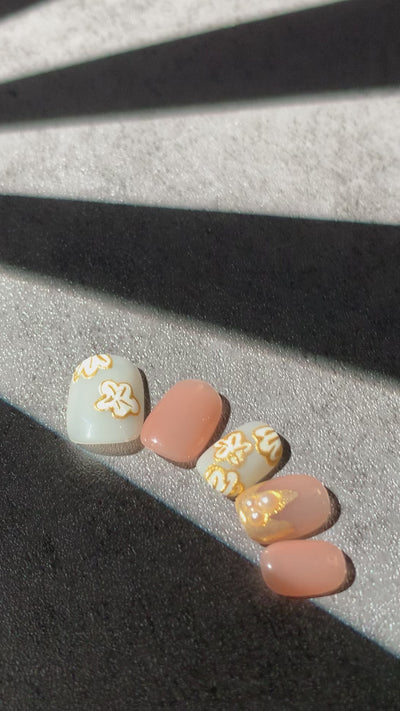 Flower Pearl Press On Handmade Nails Glitter Squoval