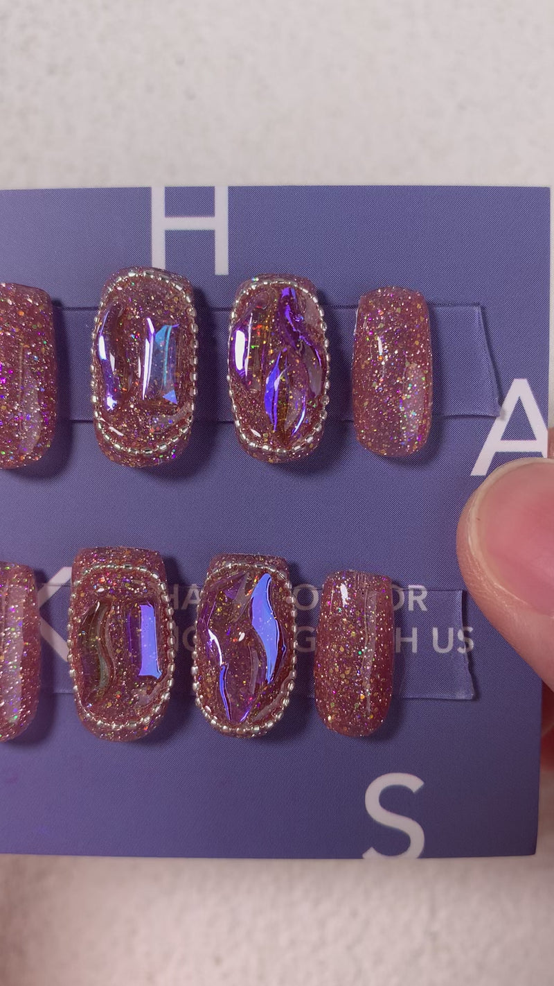 Rhinestone Glitter Handmade Nails 