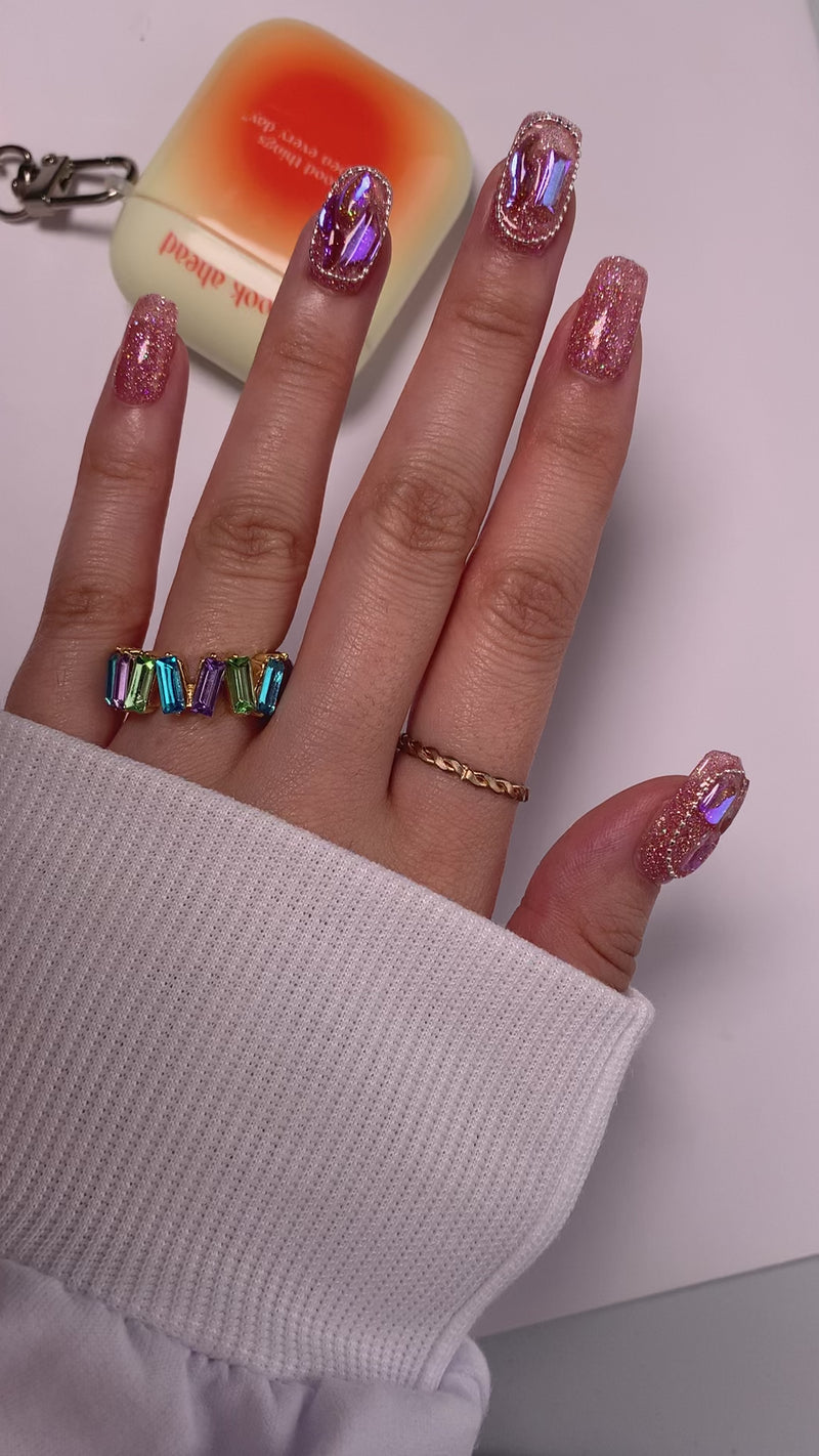 Rhinestone Glitter Handmade Nails 