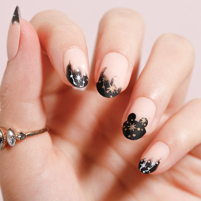 Moon Star Stick On Nails Black Short Squoval