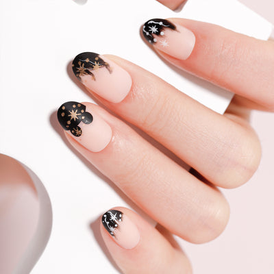 Moon Star Stick On Nails Black Short Squoval