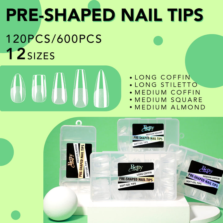 Long Stiletto Nail Tips Pre-shape Nails Bettycora 120Pcs