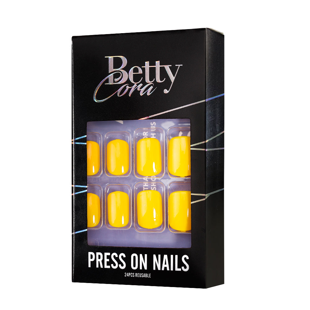 Yellow Soft Gel Armour Stick On Nails Short Squoval