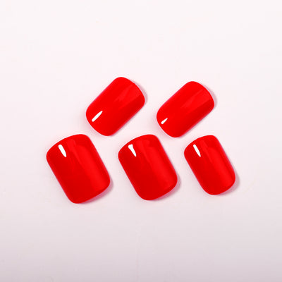 Red Solid Soft Gel Stick On Nails Short Squoval