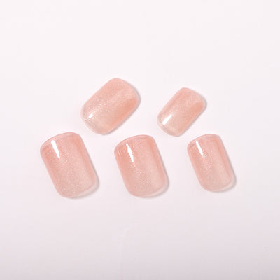 Light Pink Glitter Soft Gel Nail Short Squoval Design