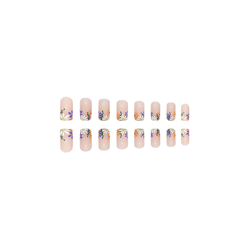 Spring Flower Nails Nude Medium Square Press-Ons