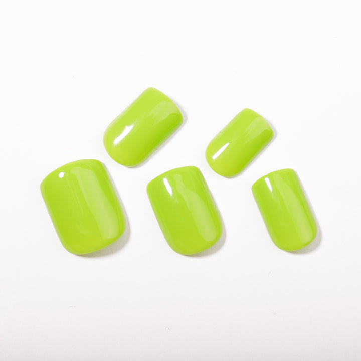Vibrant Green Solid Soft Gel Glue on Nails Short Squoval