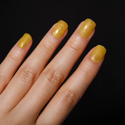Deep Yellow Soft Gel Nails Glitter Short Squoval
