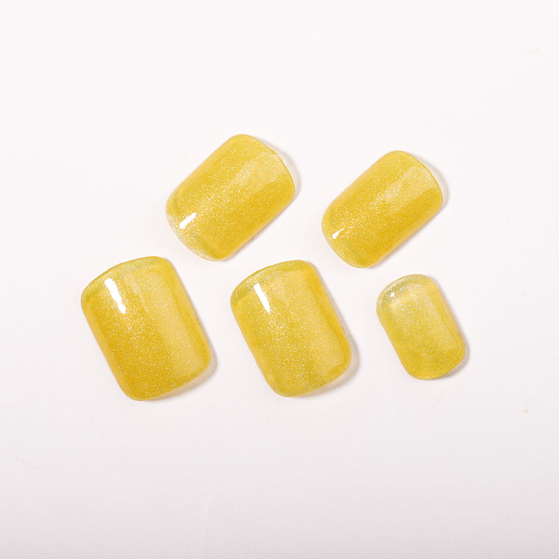 Deep Yellow Soft Gel Nails Glitter Short Squoval
