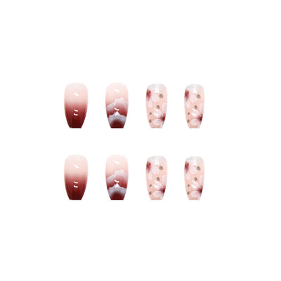 Flower Glitter Nails Pink Medium Coffin Press-Ons