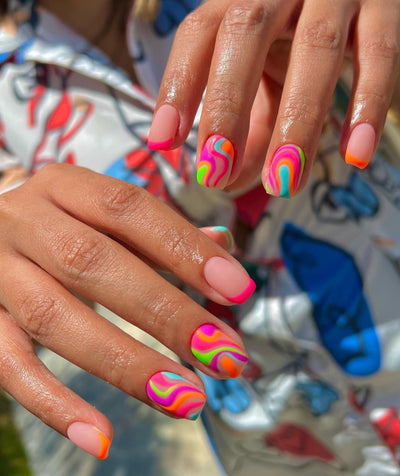 Multicolor Wave French Tips Nails 
