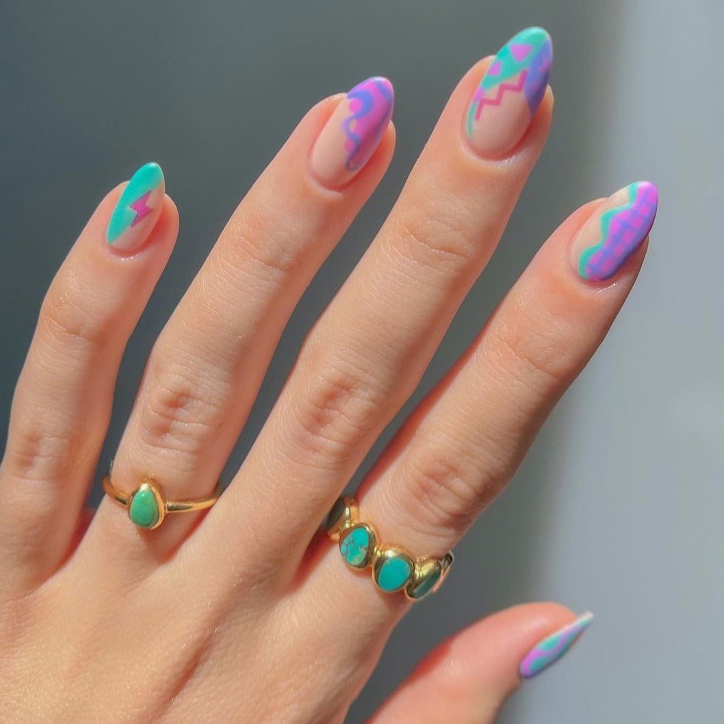 Abstract Multicolor Cute Medium Oval Press On Nails