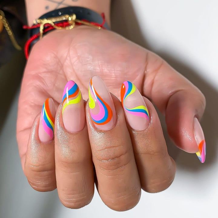 Bettycora Line Trends Press On Nails, Multicolor Short Nails