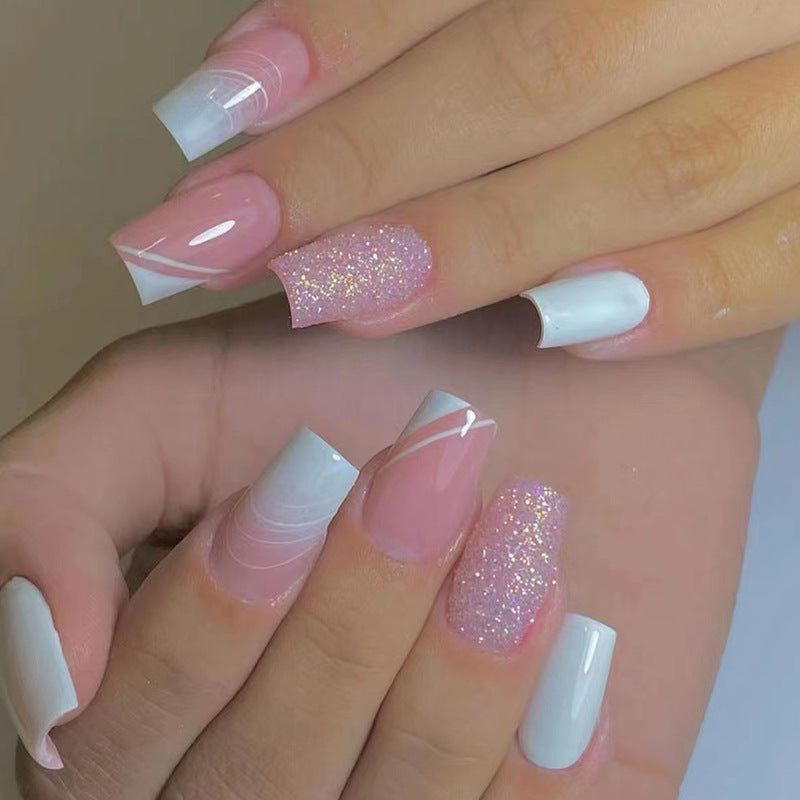 Pink Glitter French Tip Nails