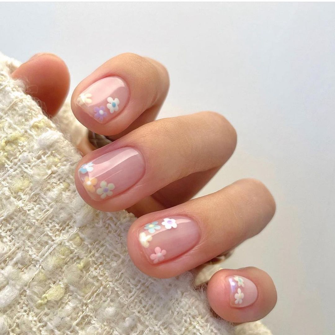 Elegant Pink Flowers French Short Squoval Press On Nails - BettyCora
