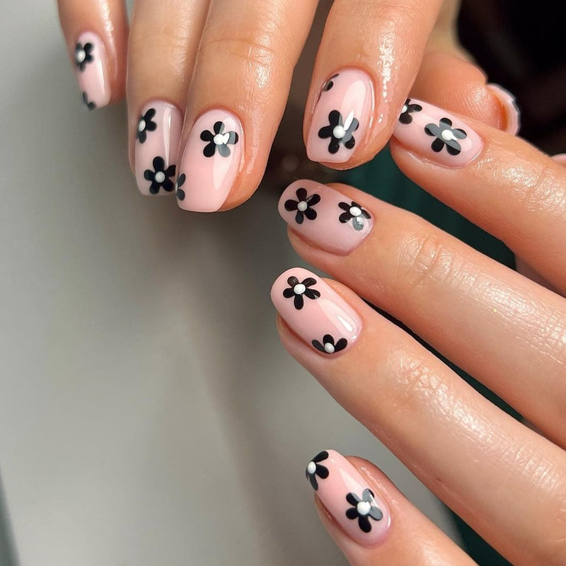 Flower Nails Black Pink