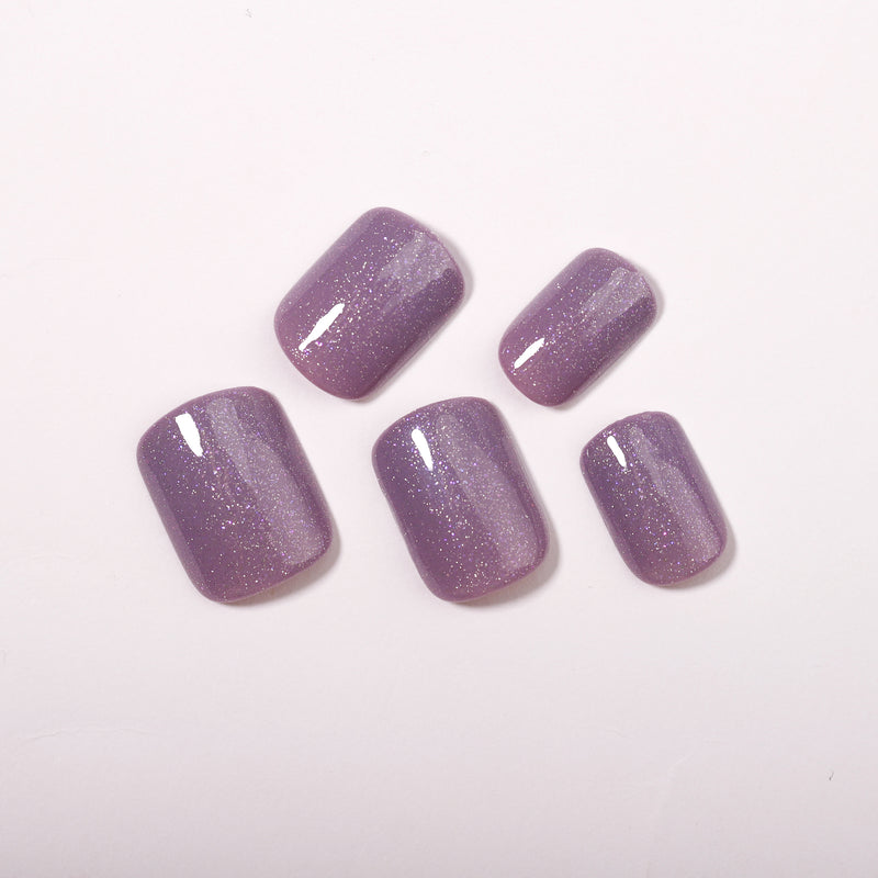 Glitter Dark Purple Soft Gel Nail Short Squoval