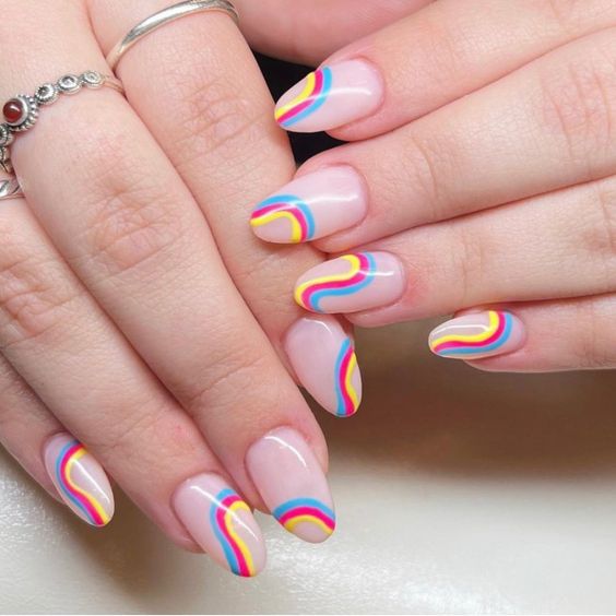 Rainbow  Glue On Nails 