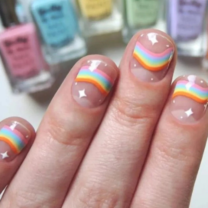 Rainbow Style Glue On Nails