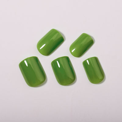 Soft Gel Solid Green Nails Short Squoval Press-Ons