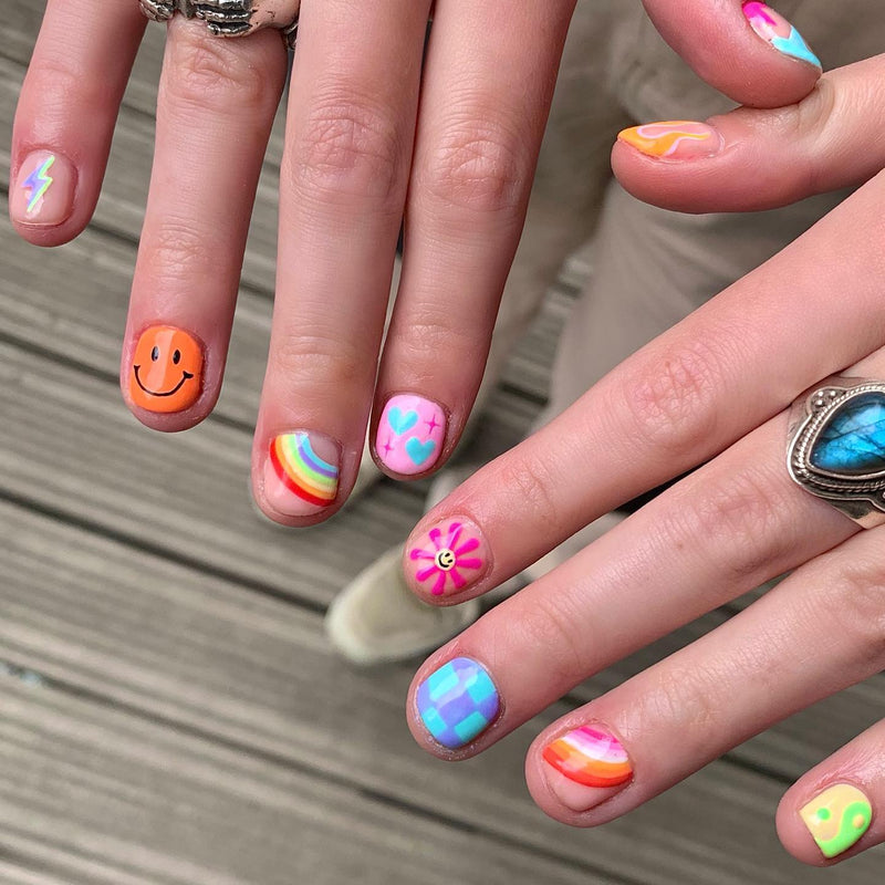 Smile Rainbow Stick On Nails Multicolor Short Squoval
