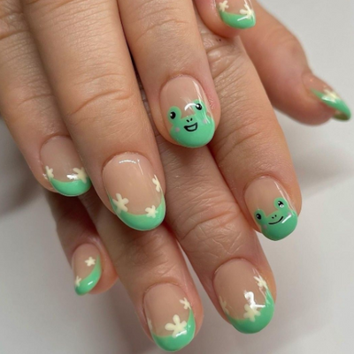 Frog Flower French Tips Nails 
