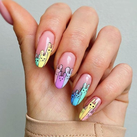 Cute Mouse Cartoon Pink Spring Press On Nails Long Oval - BettyCora