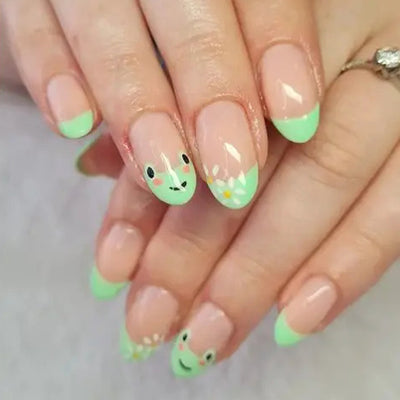 Frog Flower French Tips Nails 
