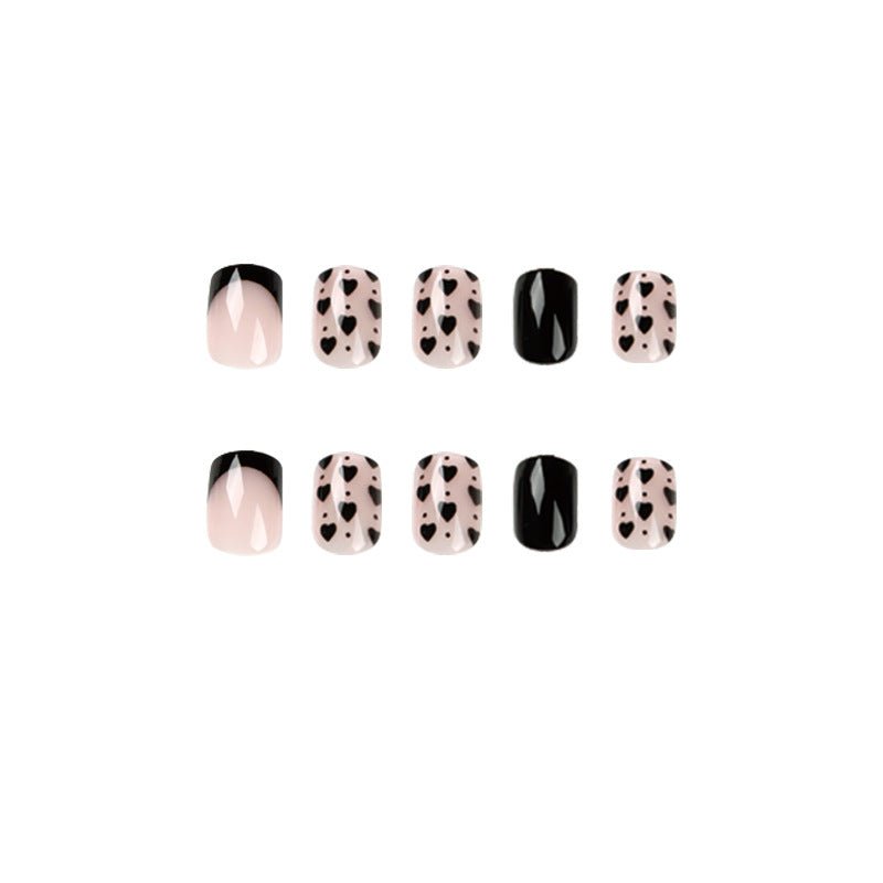 Black Love French Tip Short Squoval Press On Nails - BettyCora