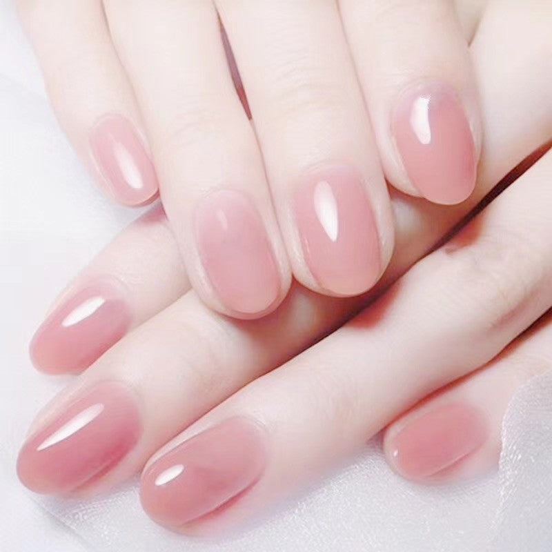 Gentle Pink Solid Color Short Oval Press On Nails - BettyCora