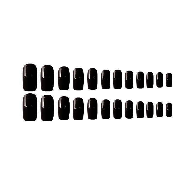 Shiny Black Solid Color Short Squoval Press On Nails - BettyCora