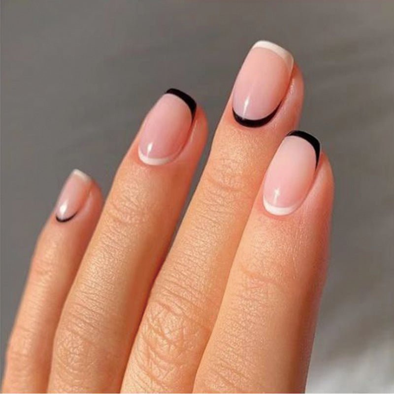 Black White French Tips Nails Classic Style Short Squoval – NOUMAY