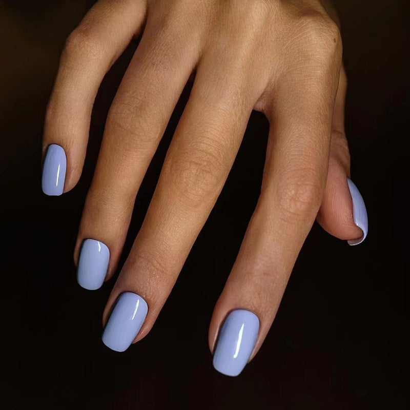 Sky Blue Solid Color Short Squoval Press On Nails